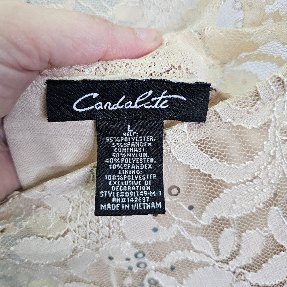 Candalite Cream Ribbed and Lace Sleeveless Cocktail Dress Size Large - Picture 8 of 10